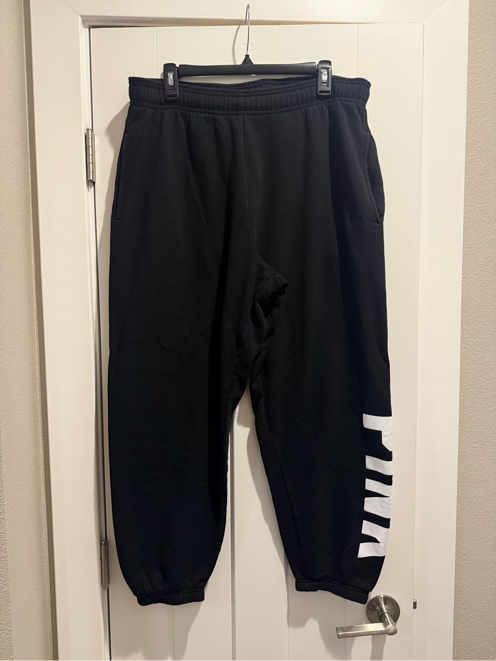 PINK Victoria's Secret Black Joggers with White Side Logo